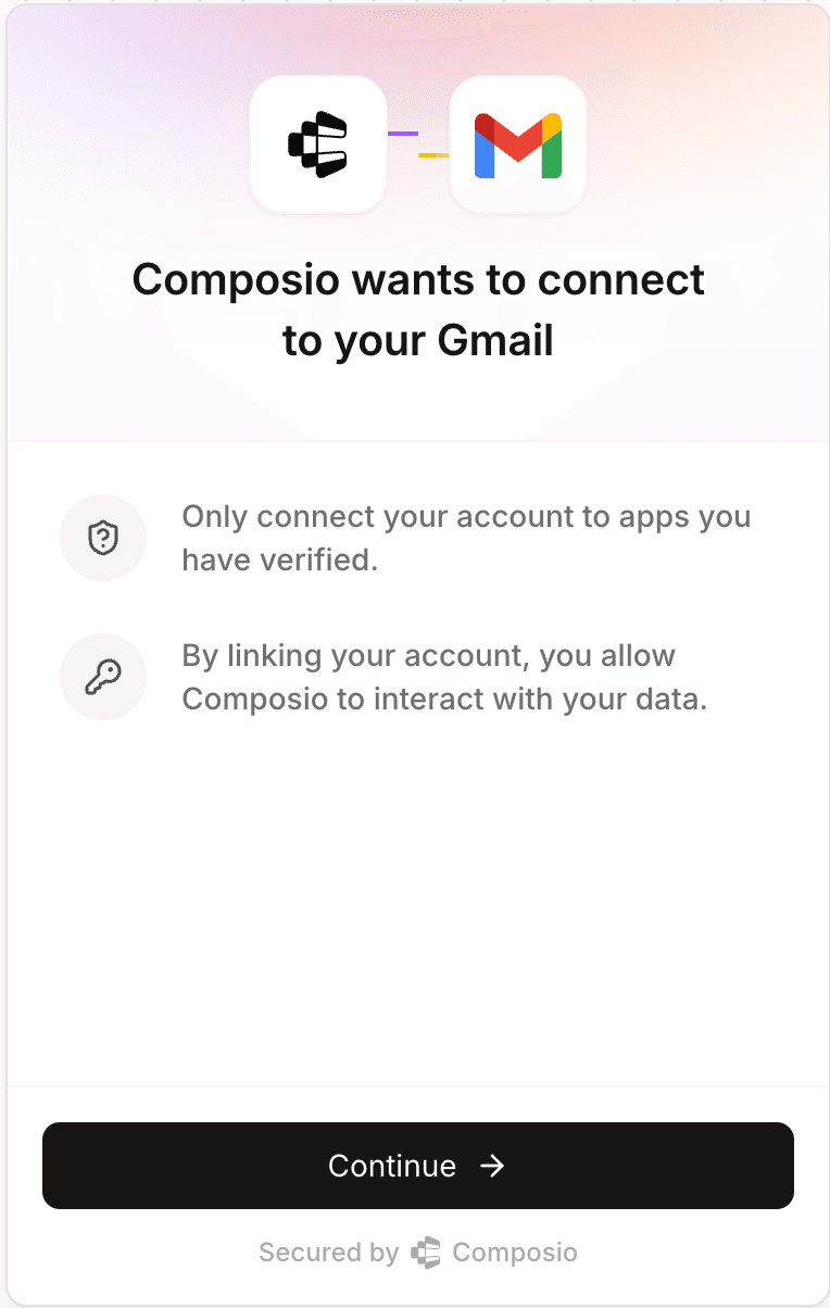 Connect Link authentication screen